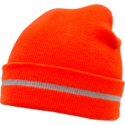 Bonnet en tricot haute visibilit&eacute; avec bande r&eacute;fl&eacute;chissante, Orange haute visibilit&eacute;, Acrylique MAS Chibougamau
