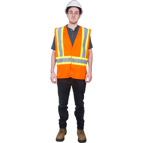 Traffic Safety Vest, High Visibility Orange, Medium, Polyester MAS Chibougamau