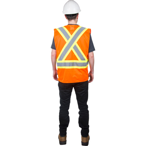 Traffic Safety Vest, High Visibility Orange, Medium, Polyester MAS Chibougamau