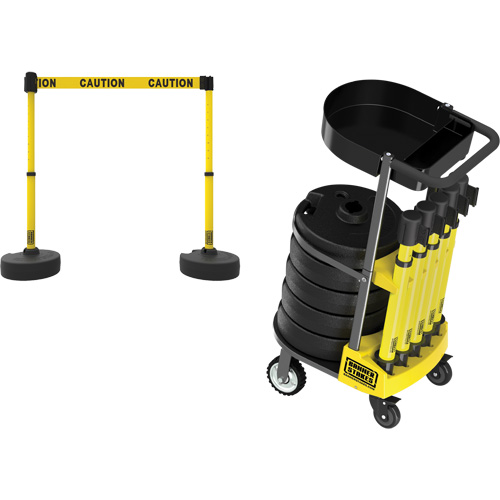 PLUS Barrier Post Cart Kit with Tray, 75' L, Metal, Yellow MAS Chibougamau