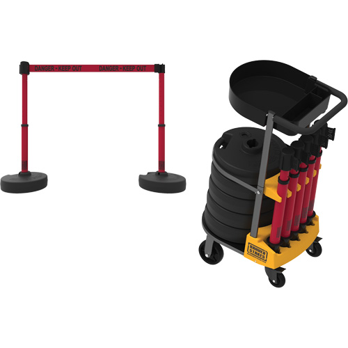 PLUS Barrier Post Cart Kit with Tray, 75' L, Metal, Red MAS Chibougamau