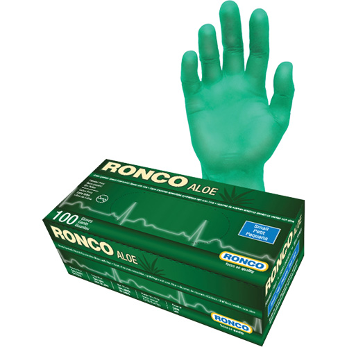 Gants jetables avec alo&egrave;s, Petit, Vinyle, 5 mils, Sans poudre, Vert MAS Chibougamau