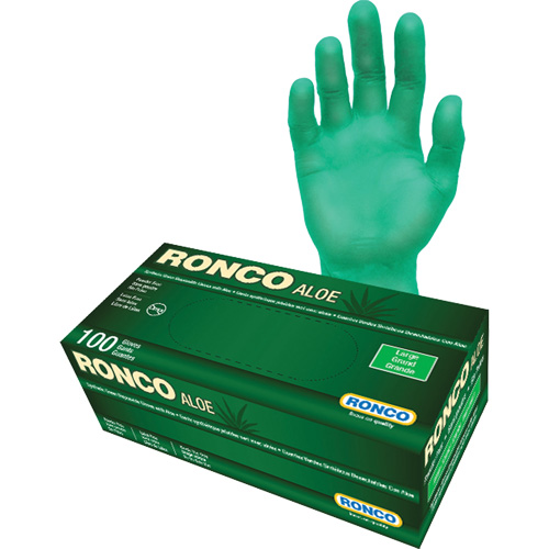 Disposable Gloves with Aloe, Large, Vinyl, 5-mil, Powder-Free, Green MAS Chibougamau