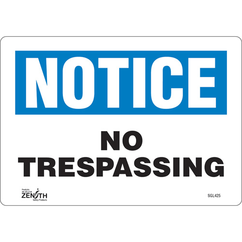 Enseigne No Trespassing, 7" x 10", Vinyle, Anglais MAS Chibougamau