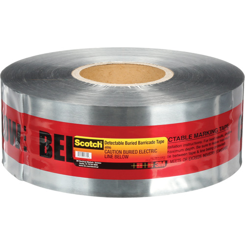 Ruban pour barri&egrave;res pour d&eacute;tection de services publics souterrains Scotch, Anglais, 3" la x 1000' lo, 5 mils, Noir/rouge MAS Chibougamau