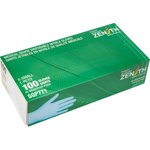 Puncture-Resistant Medical-Grade Disposable Gloves, X-Small, Nitrile, 4.5-mil, Powder-Free, Blue, Class 2 MAS Chibougamau