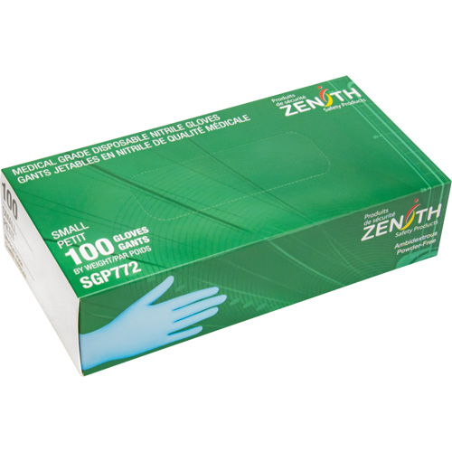 Gants jetables de calibre m&eacute;dical r&eacute;sistants &agrave; la perforation, Petit, Nitrile, 4,5 mils, Sans poudre, Bleu, Classe 2 MAS Chibougamau
