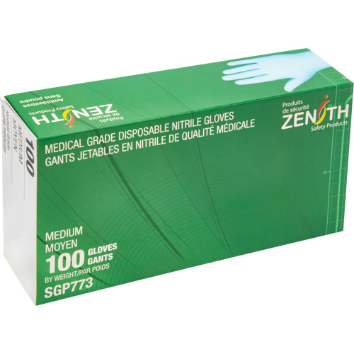 Puncture-Resistant Medical-Grade Disposable Gloves, Medium, Nitrile, 4.5-mil, Powder-Free, Blue, Class 2 MAS Chibougamau