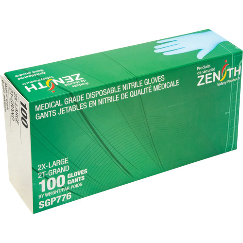 Gants jetables de calibre m&eacute;dical r&eacute;sistants &agrave; la perforation, 2T-Grand, Nitrile, 4,5 mils, Sans poudre, Bleu, Classe 2 MAS Chibougamau