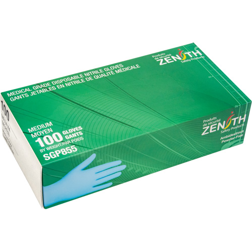 Puncture-Resistant Medical-Grade Disposable Gloves, Medium, Nitrile, 3.5-mil, Powder-Free, Blue, Class 2 MAS Chibougamau