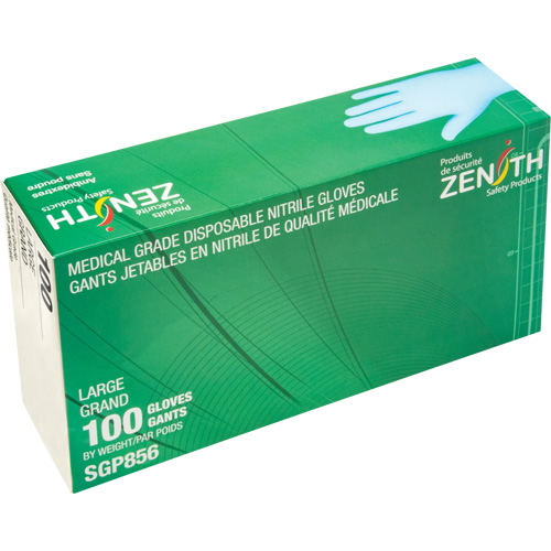 Puncture-Resistant Medical-Grade Disposable Gloves, Large, Nitrile, 3.5-mil, Powder-Free, Blue, Class 2 MAS Chibougamau