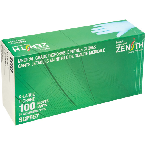 Gants jetables de calibre m&eacute;dical r&eacute;sistants &agrave; la perforation, T-Grand, Nitrile, 3,5 mils, Sans poudre, Bleu, Classe 2 MAS Chibougamau