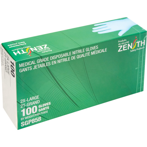 Gants jetables de calibre m&eacute;dical r&eacute;sistants &agrave; la perforation, 2T-Grand, Nitrile, 3,5 mils, Sans poudre, Bleu, Classe 2 MAS Chibougamau