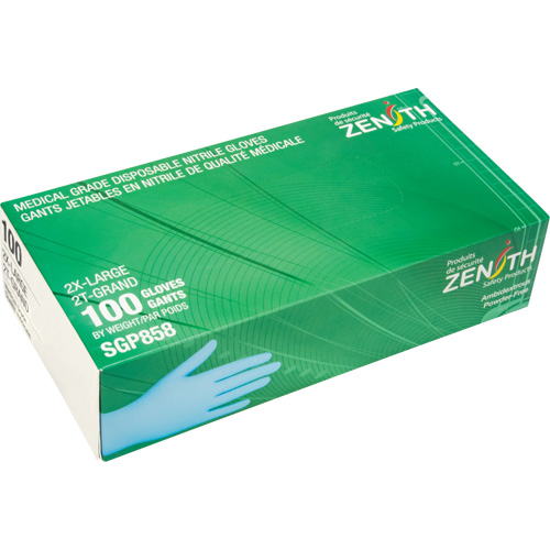 Gants jetables de calibre m&eacute;dical r&eacute;sistants &agrave; la perforation, 2T-Grand, Nitrile, 3,5 mils, Sans poudre, Bleu, Classe 2 MAS Chibougamau