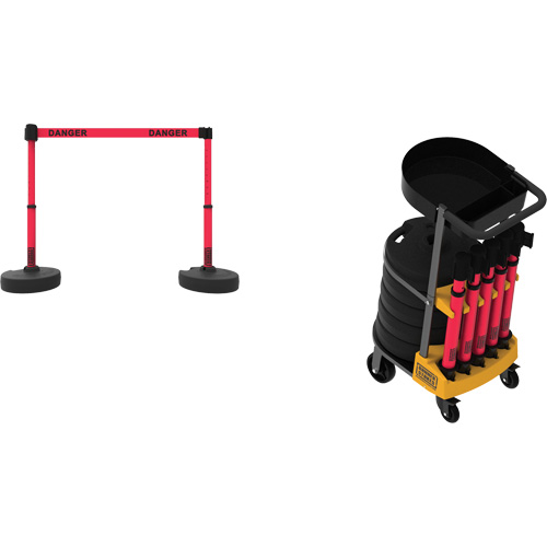 Plus Portable Barrier System Cart Package with Tray, 75' L, Metal/Plastic, Red MAS Chibougamau