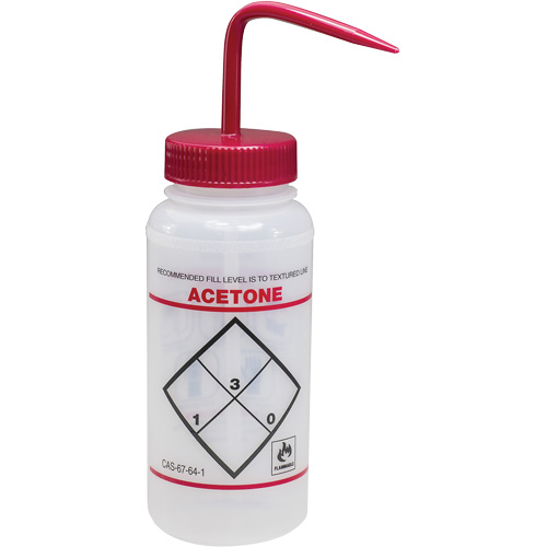 Bouteille de rinsage &agrave; grande ouverture avec &eacute;tiquette de s&eacute;curit&eacute; "Acetone", 16 oz MAS Chibougamau