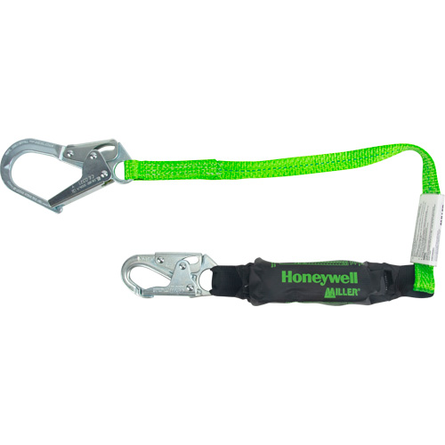 Miller&reg; HP Shock-Absorbing Lanyard, 4', Locking Rebar Hook Center, Locking Snap Hook Leg Ends, Polyester MAS Chibougamau