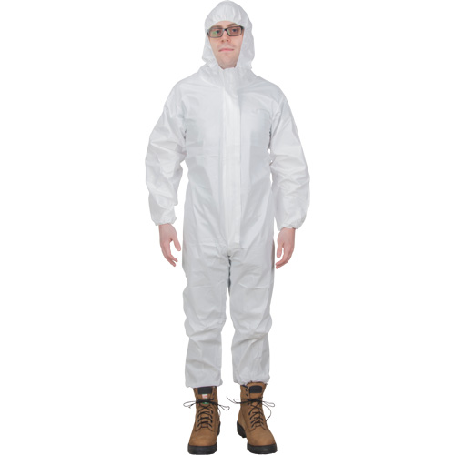 Premium Hooded Coveralls, Large, White, Microporous MAS Chibougamau