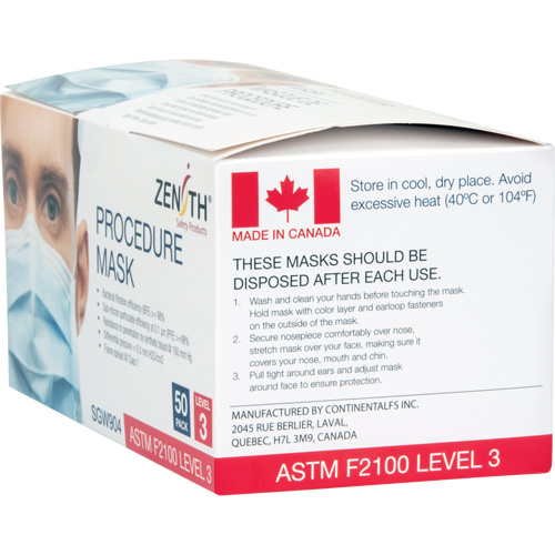 Disposable Procedure Face Masks, ASTM F2100 Level 3, Class 1 MAS Chibougamau