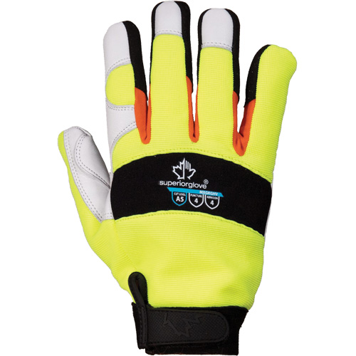 Gants de m&eacute;canicien &agrave; haute visibilit&eacute; ClutchGear, Paume Cuir fleur de ch&egrave;vre, Taille Moyen MAS Chibougamau