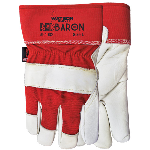 Gants d'ajusteur Red Baron, Grand, Paume en Cuir fleur de vache, Doublure en Tissu-laine MAS Chibougamau