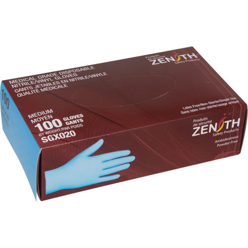 Gants tactiles jetables de calibre m&eacute;dical, Petit, Nitrile/vinyle, 4,5 mils, Sans poudre, Bleu, Classe 2 MAS Chibougamau