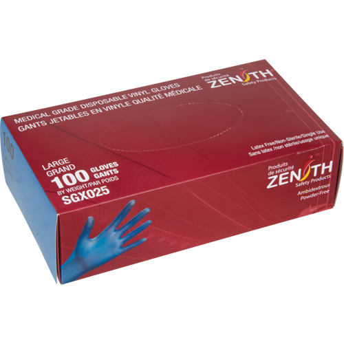 Gants jetables de calibre m&eacute;dical, Petit, Vinyle, 4,5 mils, Sans poudre, Bleu, Classe 2 MAS Chibougamau
