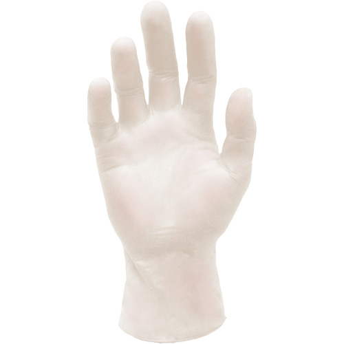 Gants d'examen m&eacute;dical synth&eacute;tiques extensibles, Grand, Vinyle, 5 mils, Sans poudre, Blanc, Classe 2 MAS Chibougamau