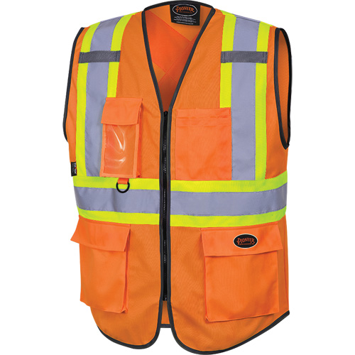 6958 Zipper Front Safety Vest, High Visibility Orange, Small, Polyester MAS Chibougamau