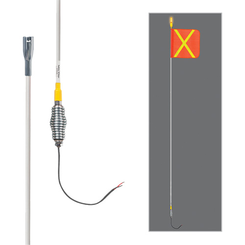 Safety Whip&reg; All-Weather Super-Duty Warning Whips with Constant LED Light, Spring Mount, 12' High, Orange with Reflective MAS Chibougamau