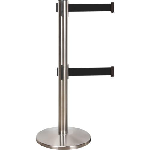 Barri&egrave;re pour le contr&ocirc;le des foules &agrave; courroie double, Acier, 35" h, Ruban Noir, Longueur du ruban 7' MAS Chibougamau