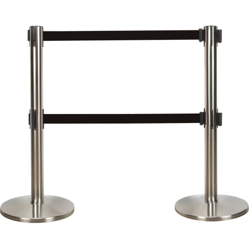 Barri&egrave;re pour le contr&ocirc;le des foules &agrave; courroie double, Acier, 35" h, Ruban Noir, Longueur du ruban 7' MAS Chibougamau