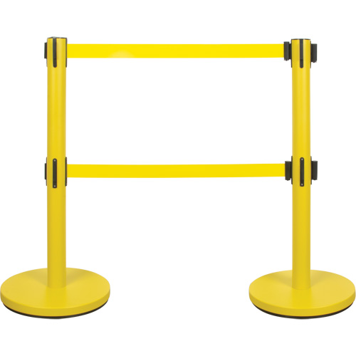 Barri&egrave;re pour le contr&ocirc;le des foules &agrave; courroie double, Acier, 35" h, Ruban Jaune, Longueur du ruban 7' MAS Chibougamau