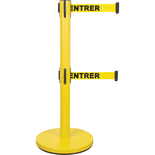 Dual Belt Crowd Control Barrier, Steel, 35" H, Yellow Tape, 7' Tape Length MAS Chibougamau