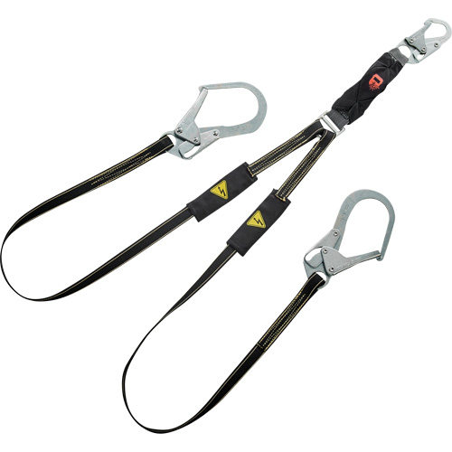 V-Series Welding Energy Absorbing Lanyard, 6', Rebar Hook Center, Snap Hook Leg Ends, Kevlar&reg;/Metal/Nylon MAS Chibougamau