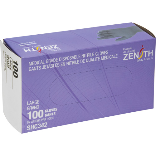 Medical Grade Disposable Gloves, Large, Nitrile, 6-mil, Powder-Free, Black, Class 2 MAS Chibougamau