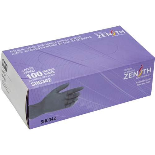 Medical Grade Disposable Gloves, Large, Nitrile, 6-mil, Powder-Free, Black, Class 2 MAS Chibougamau