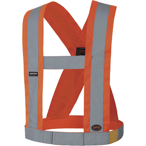 5490 4" Wide Adjustable Safety Sash, Meets/Exceeds CSA Z96 Class 2 - Level 2, High Visibility Orange, Silver Reflective Colour, One Size MAS Chibougamau