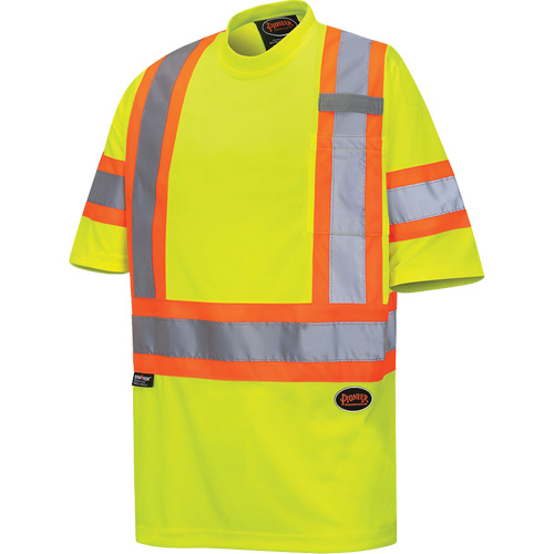 6971 Bird's-Eye Safety T-Shirt, Polyester, X-Small, High Visibility Lime-Yellow MAS Chibougamau