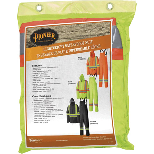 5599 Lightweight Waterproof Rain Suit, Polyester/PVC, X-Small, High Visibility Lime-Yellow MAS Chibougamau