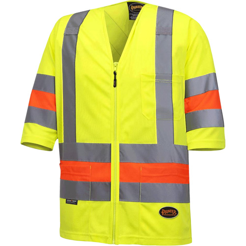 6019 Short-Sleeved Quebec Traffic Control Shirt, Polyester, X-Small, High Visibility Lime-Yellow MAS Chibougamau