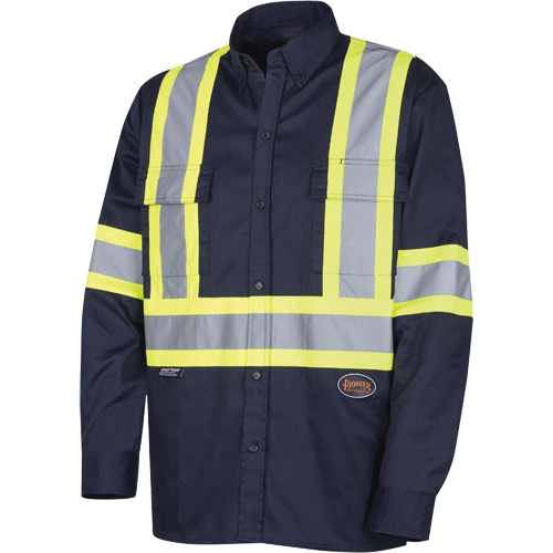 4414 Button-Down Work Shirt, Poly-Cotton, Small, Navy Blue MAS Chibougamau