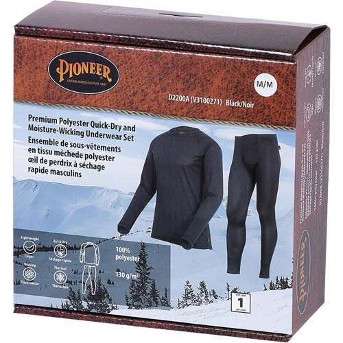 D2200A Premium Quick-Dry & Moisture-Wicking Underwear Set, Men's, X-Small, Black MAS Chibougamau
