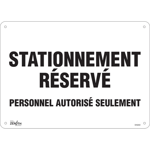 "Stationnement r&eacute;serv&eacute;" Parking Sign, 10" x 14", Aluminum, French MAS Chibougamau