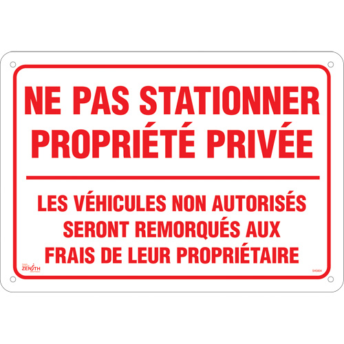 "Ne pas stationner propri&eacute;t&eacute; priv&eacute;e" Sign, 14" x 20", Aluminum, French MAS Chibougamau