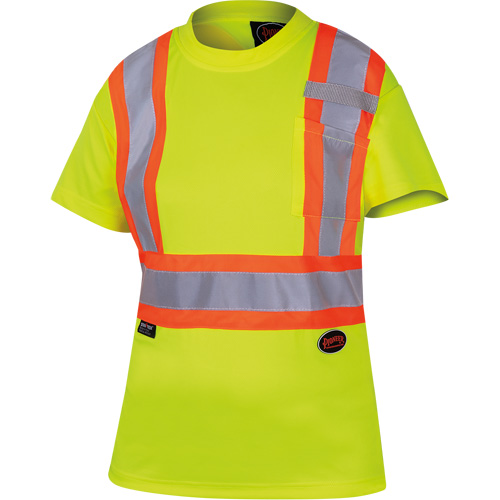 6949 Women's Bird's-Eye Safety T-Shirt, Polyester, X-Small, High Visibility Lime-Yellow MAS Chibougamau