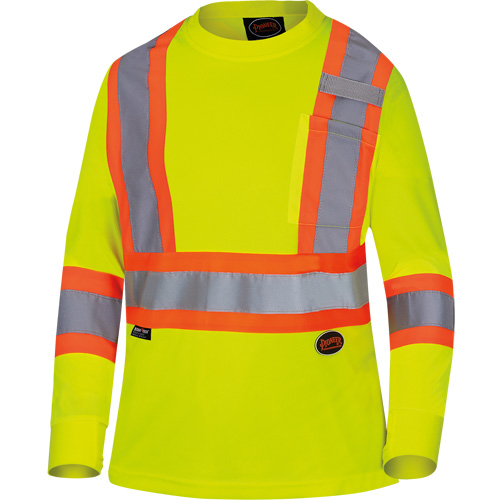 6969 Women's Bird's-Eye Long-Sleeved Safety Shirt, Polyester, X-Small, High Visibility Lime-Yellow MAS Chibougamau