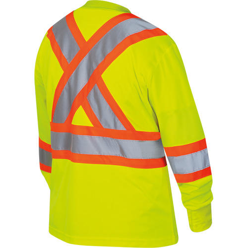 6969 Women's Bird's-Eye Long-Sleeved Safety Shirt, Polyester, X-Small, High Visibility Lime-Yellow MAS Chibougamau