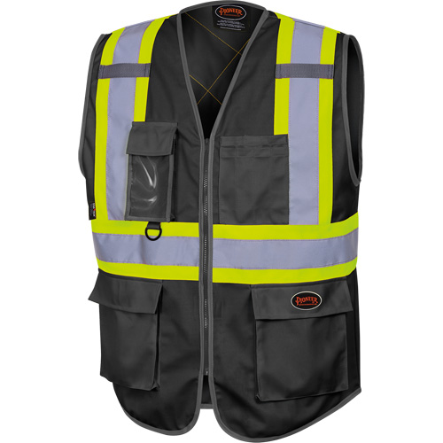 6959BK Veste de s&eacute;curit&eacute; haute visibilit&eacute; en tricot chaîne avec fermeture &agrave; glissi&egrave;re, Noir, T-petit, Polyester MAS Chibougamau