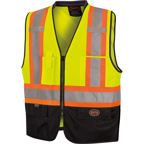 6895 Veste de s&eacute;curit&eacute; haute visibilit&eacute; bicolore avec fermeture &agrave; glissi&egrave;re sur tout le devant, Noir/Jaune lime haute visibilit&eacute;, 2T-Grand/3T-Grand, Polyester MAS Chibougamau